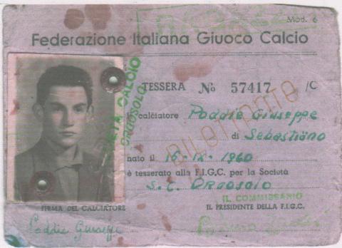 La Prima Tessera (cartellino) FIGC di Orgosolo - 1960